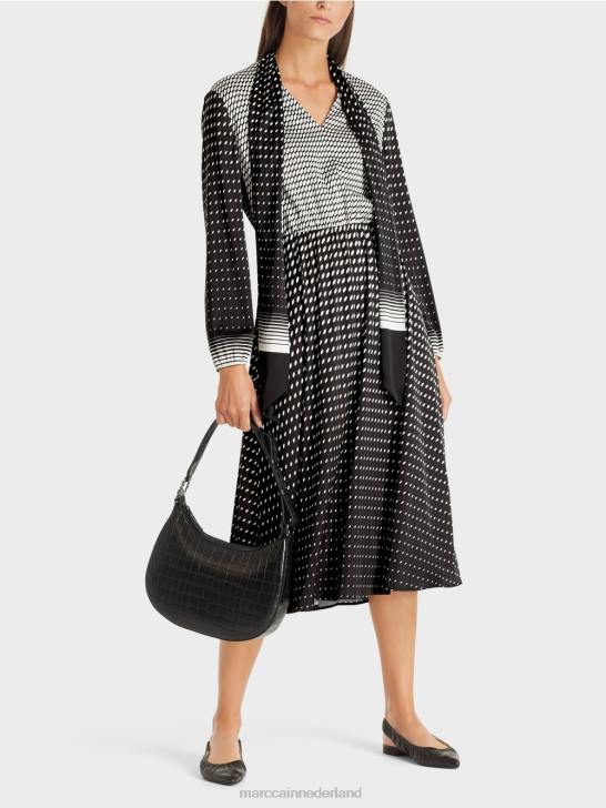 kleding zwart 464J144 jurk met patroonmix Marc Cain
