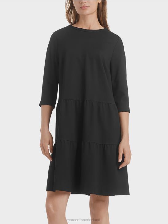 kleding zwart 464J145 jersey jurk met gelaagde volants Marc Cain