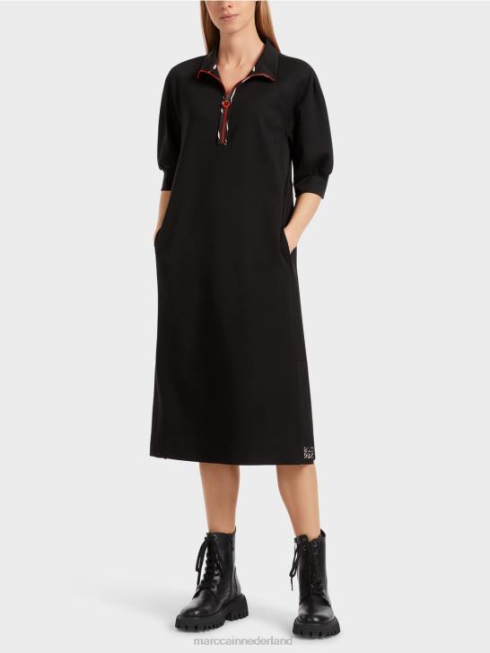 kleding zwart 464J17 sportieve lange jurk Marc Cain