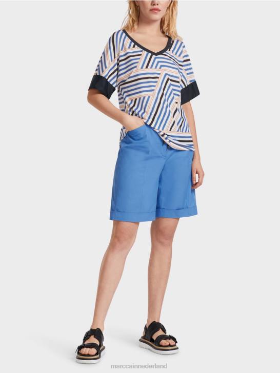 kleding azuur 464J1354 opstaande kraag met v-hals Marc Cain