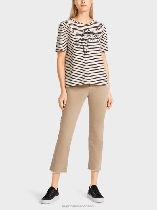 kleding cachou 464J1393 gestreept t-shirt met applicatie Marc Cain