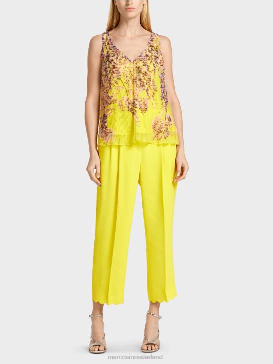 kleding citroen groen 464J1391 geplooide top met a-lijn Marc Cain