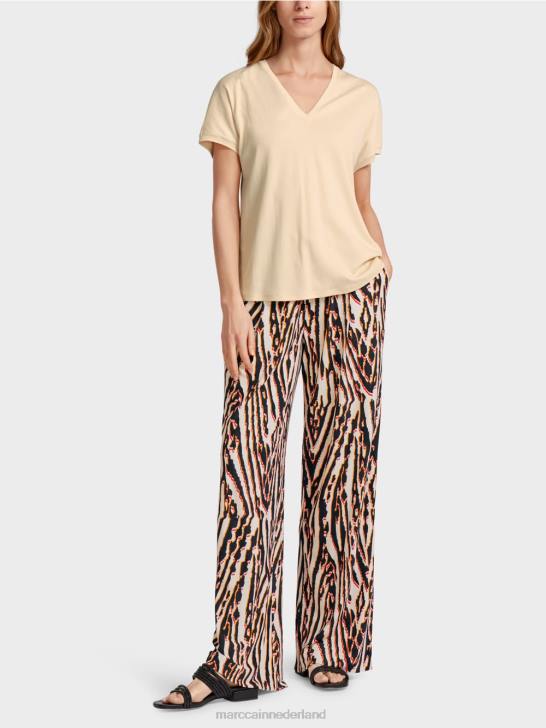 kleding crème 464J1374 effen t-shirt met v-hals Marc Cain