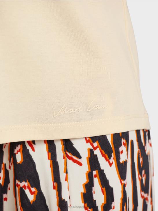 kleding crème 464J1374 effen t-shirt met v-hals Marc Cain