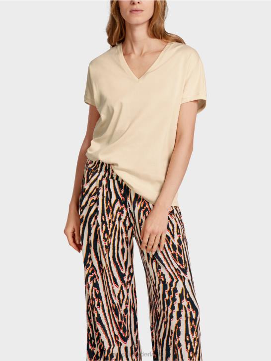 kleding crème 464J1374 effen t-shirt met v-hals Marc Cain