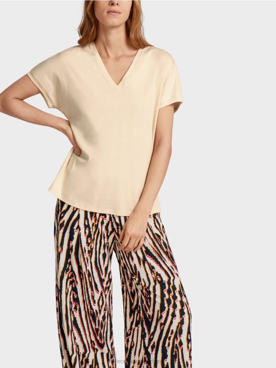 kleding crème 464J1374 effen t-shirt met v-hals Marc Cain