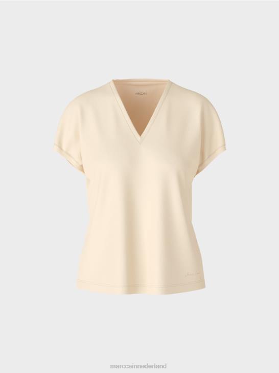kleding crème 464J1374 effen t-shirt met v-hals Marc Cain