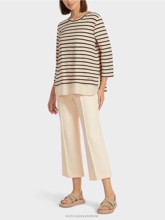 kleding crème 464J1447 maritiem gestreept t-shirt Marc Cain
