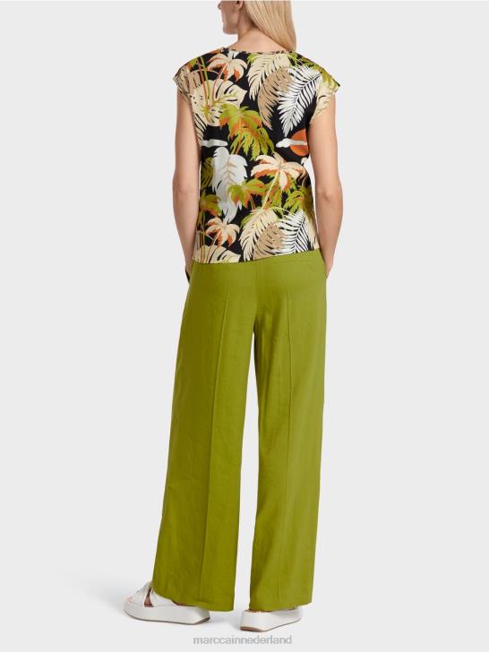 kleding diep olijfgroen 464J1394 t-shirt met tropische print Marc Cain