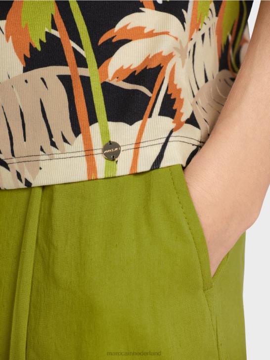 kleding diep olijfgroen 464J1394 t-shirt met tropische print Marc Cain