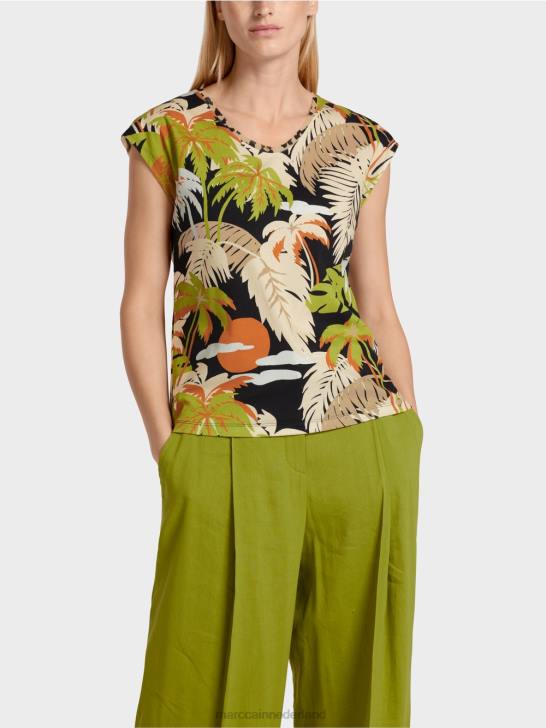 kleding diep olijfgroen 464J1394 t-shirt met tropische print Marc Cain