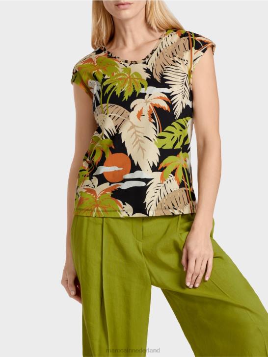 kleding diep olijfgroen 464J1394 t-shirt met tropische print Marc Cain