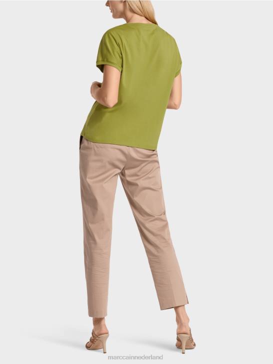 kleding diep olijfgroen 464J1395 effen t-shirt met v-hals Marc Cain