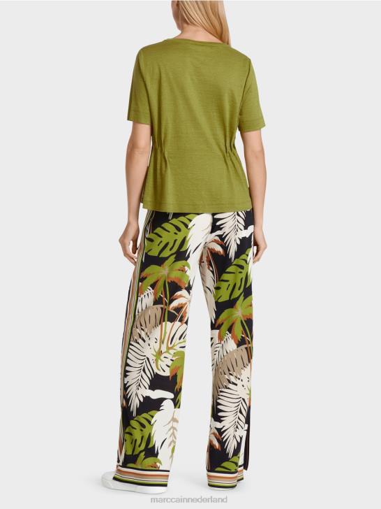 kleding diep olijfgroen 464J1406 getailleerd linnen t-shirt Marc Cain