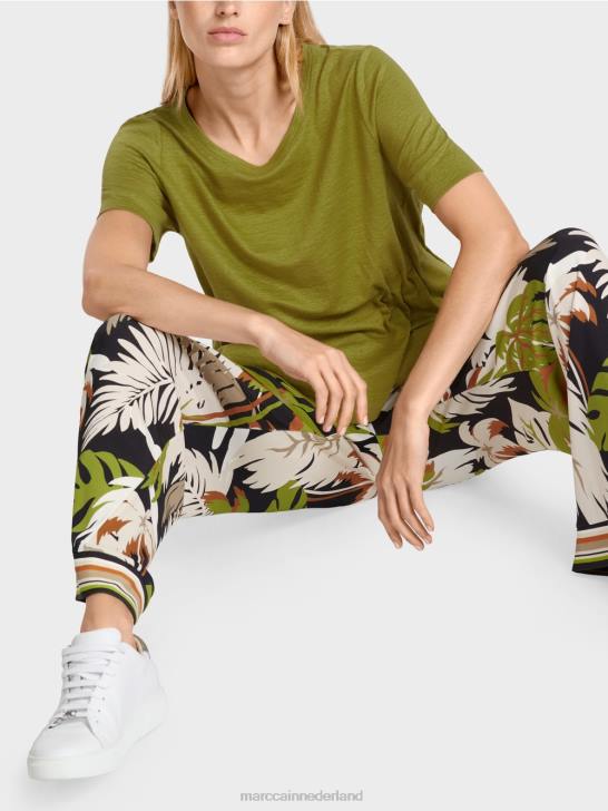 kleding diep olijfgroen 464J1406 getailleerd linnen t-shirt Marc Cain