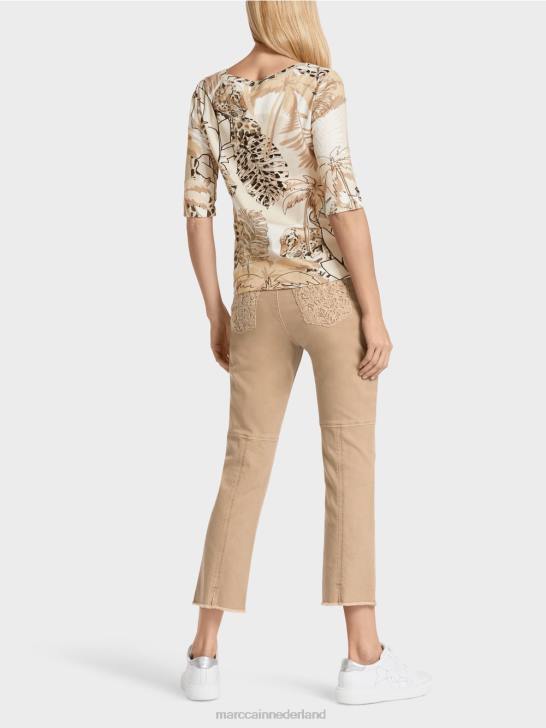 kleding diep zand 464J1392 bedrukt t-shirt met 34 mouwen Marc Cain