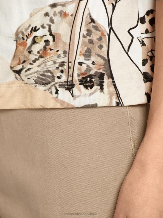 kleding diep zand 464J1392 bedrukt t-shirt met 34 mouwen Marc Cain