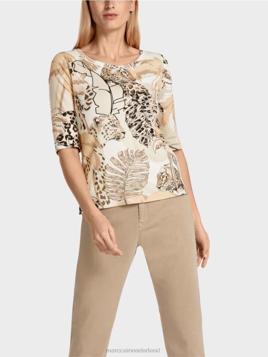 kleding diep zand 464J1392 bedrukt t-shirt met 34 mouwen Marc Cain