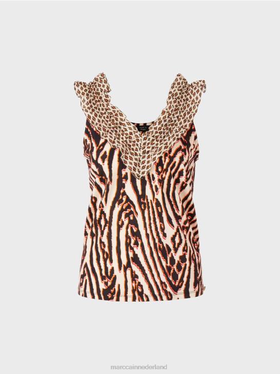 kleding dieprood 464J1367 korte top met gemengde patronen Marc Cain