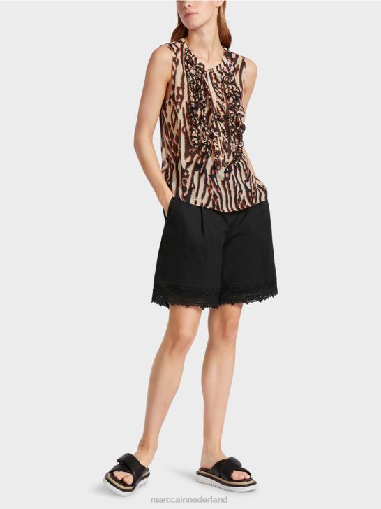 kleding dieprood 464J1368 mouwloze top met ruches Marc Cain