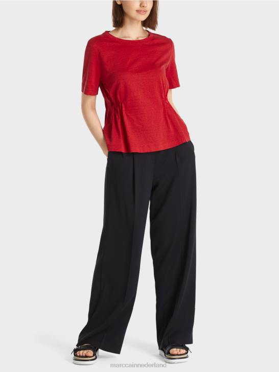 kleding dieprood 464J1378 getailleerd linnen t-shirt Marc Cain