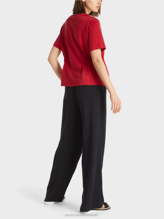 kleding dieprood 464J1378 getailleerd linnen t-shirt Marc Cain