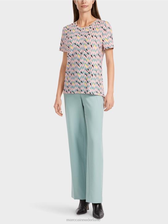 kleding donker hemelsblauw 464J1314 t-shirt met grafisch ontwerp Marc Cain