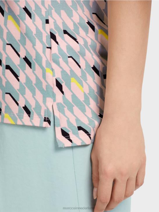 kleding donker hemelsblauw 464J1314 t-shirt met grafisch ontwerp Marc Cain