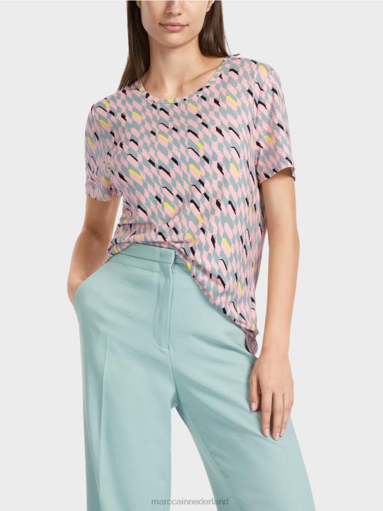 kleding donker hemelsblauw 464J1314 t-shirt met grafisch ontwerp Marc Cain