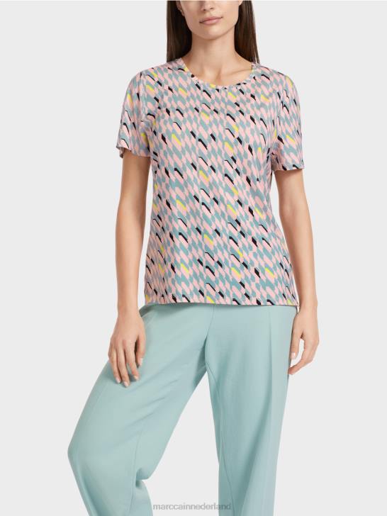 kleding donker hemelsblauw 464J1314 t-shirt met grafisch ontwerp Marc Cain