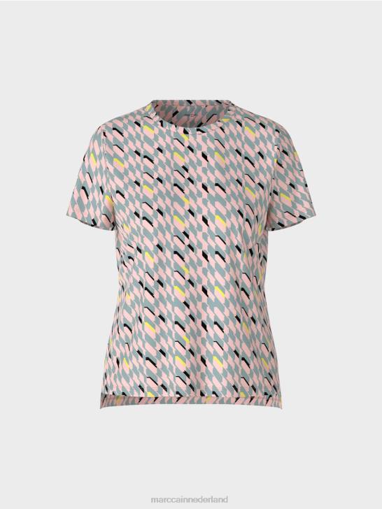 kleding donker hemelsblauw 464J1314 t-shirt met grafisch ontwerp Marc Cain