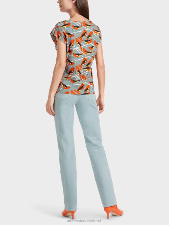 kleding donker hemelsblauw 464J1318 mouwloos t-shirt met vogelontwerp Marc Cain