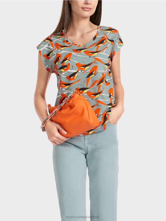 kleding donker hemelsblauw 464J1318 mouwloos t-shirt met vogelontwerp Marc Cain