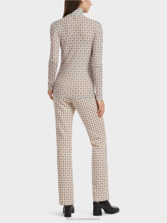 kleding donkere crème 464J1278 nauwsluitend T-shirt met rolkraag Marc Cain