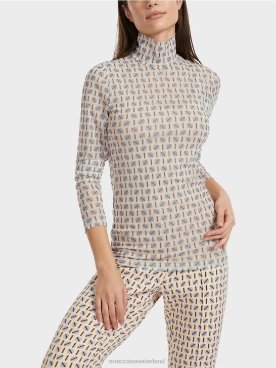 kleding donkere crème 464J1278 nauwsluitend T-shirt met rolkraag Marc Cain