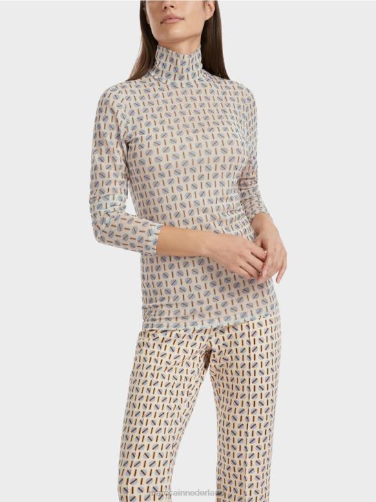 kleding donkere crème 464J1278 nauwsluitend T-shirt met rolkraag Marc Cain