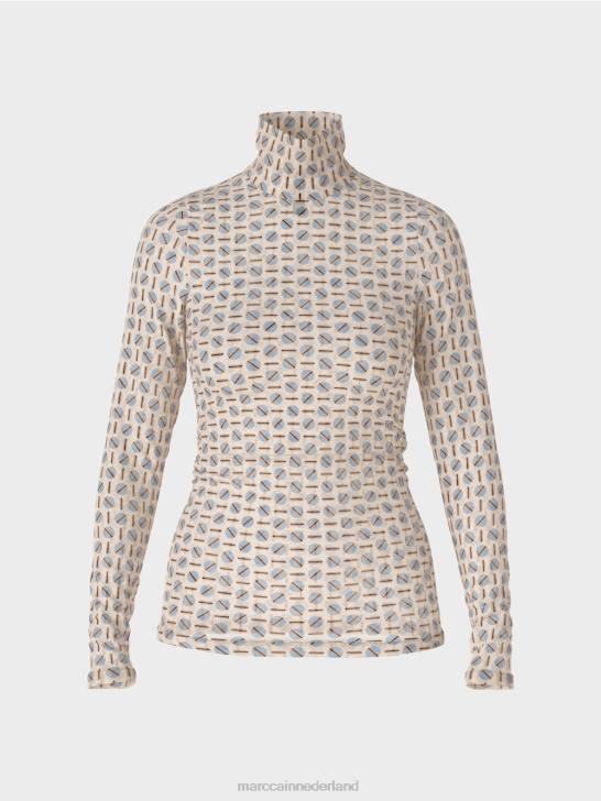 kleding donkere crème 464J1278 nauwsluitend T-shirt met rolkraag Marc Cain