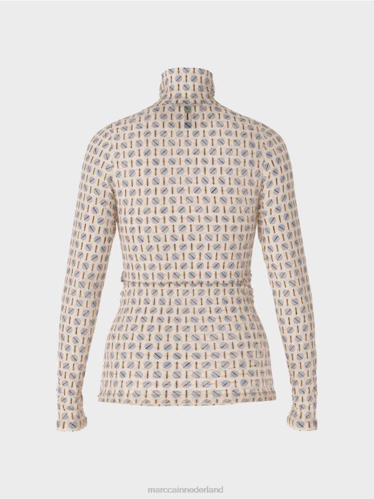 kleding donkere crème 464J1278 nauwsluitend T-shirt met rolkraag Marc Cain