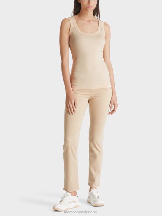 kleding donkere crème 464J1345 fijngeribde tanktop Marc Cain