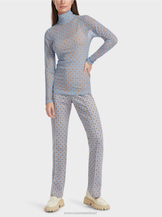 kleding donkere zomerhemel 464J1277 nauwsluitend T-shirt met rolkraag Marc Cain