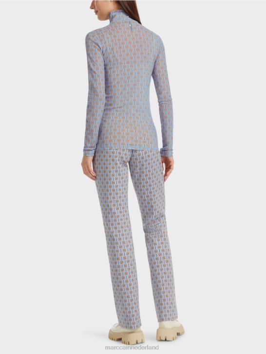 kleding donkere zomerhemel 464J1277 nauwsluitend T-shirt met rolkraag Marc Cain