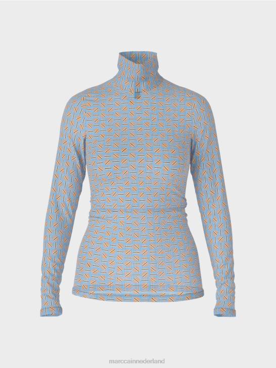 kleding donkere zomerhemel 464J1277 nauwsluitend T-shirt met rolkraag Marc Cain