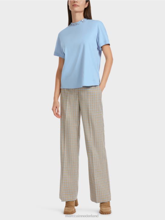 kleding donkere zomerhemel 464J1284 T-shirt met kralenkraag Marc Cain