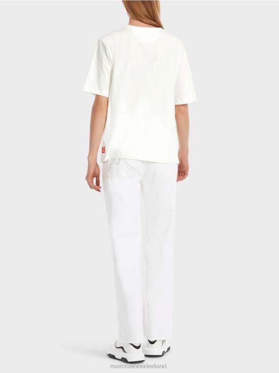 kleding gebroken wit 464J1261 leo design \"samen heroverwegen\" t-shirt Marc Cain