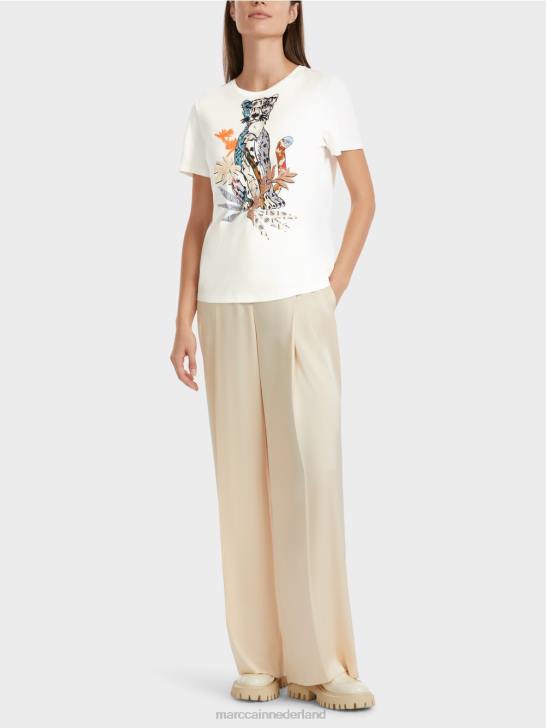 kleding gebroken wit 464J1287 t-shirt met tijgerapplicatie Marc Cain