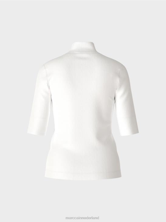 kleding gebroken wit 464J1296 overhemd met opstaande kraag en -mouwen Marc Cain