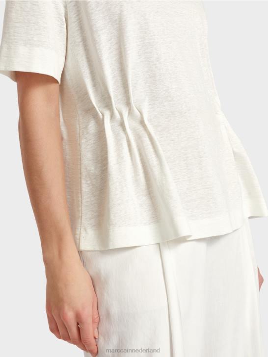kleding gebroken wit 464J1379 getailleerd linnen t-shirt Marc Cain