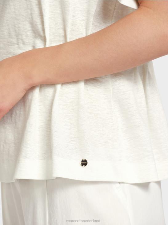 kleding gebroken wit 464J1379 getailleerd linnen t-shirt Marc Cain