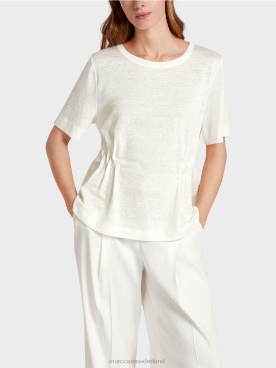kleding gebroken wit 464J1379 getailleerd linnen t-shirt Marc Cain