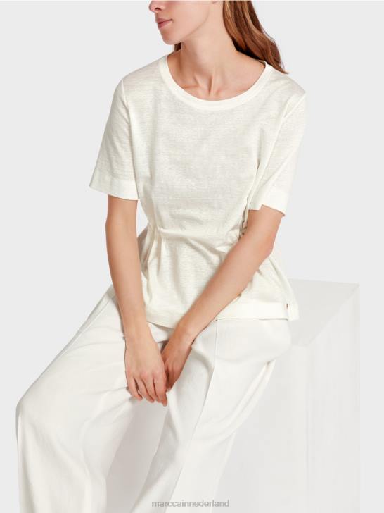 kleding gebroken wit 464J1379 getailleerd linnen t-shirt Marc Cain